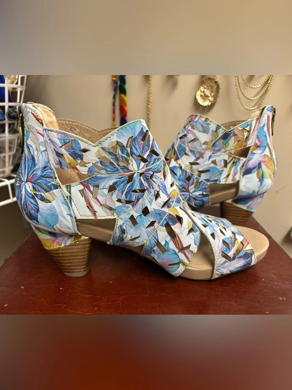 Floral Cutout Peep-Toe Ankle Booties in Multi Color